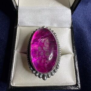 Ring Vibrant Pink Crackle Quartz Gemstone 925 Sterling Silver Setting